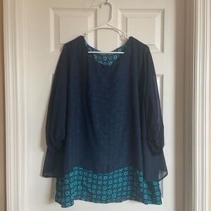 Modlily navy blue and teal 3/4 sleeve top